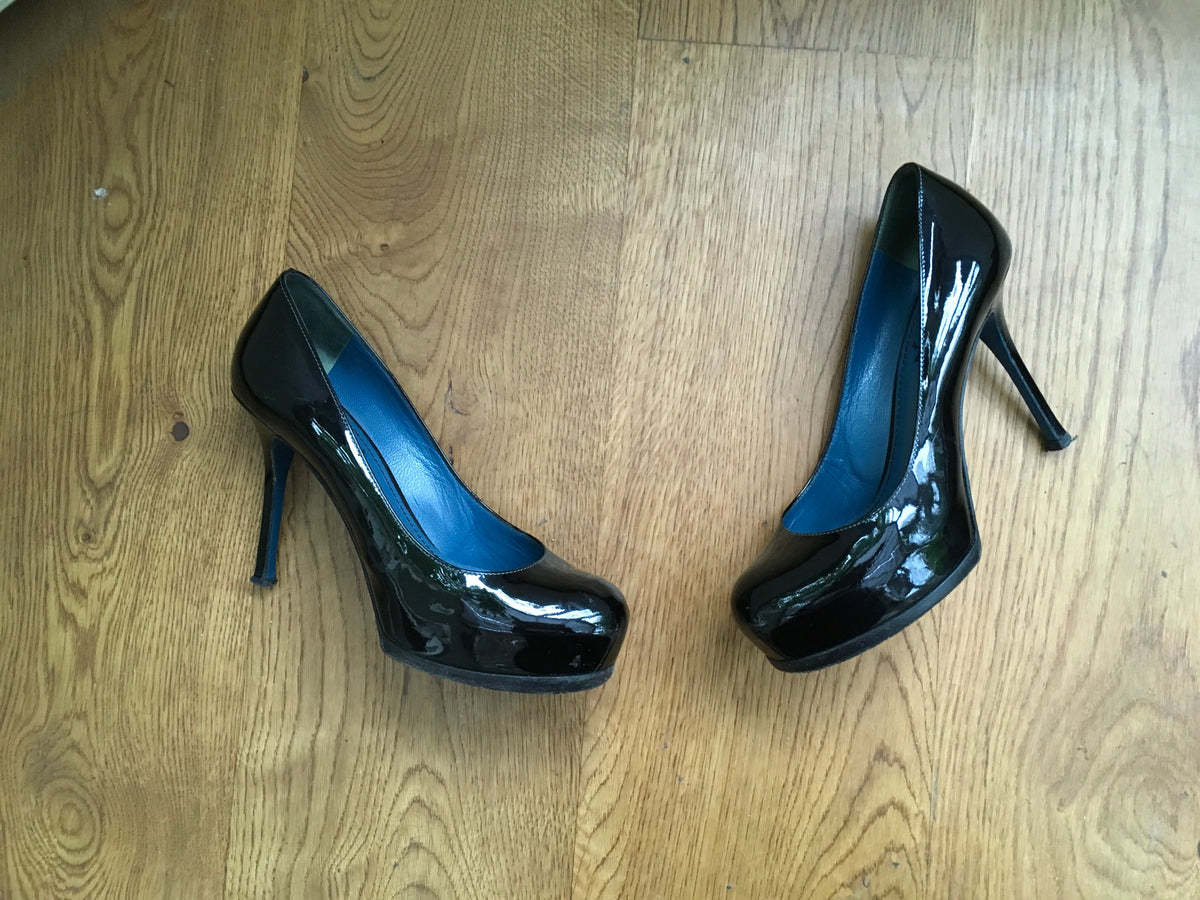YVES SAINT LAURENT YSL Patent Tribute Two Platform Pumps Shoes LADIES