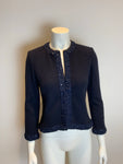 Lindka Cierach Couture Navy Cashmere Silk Beads Trim Cardigan Size XS ladies