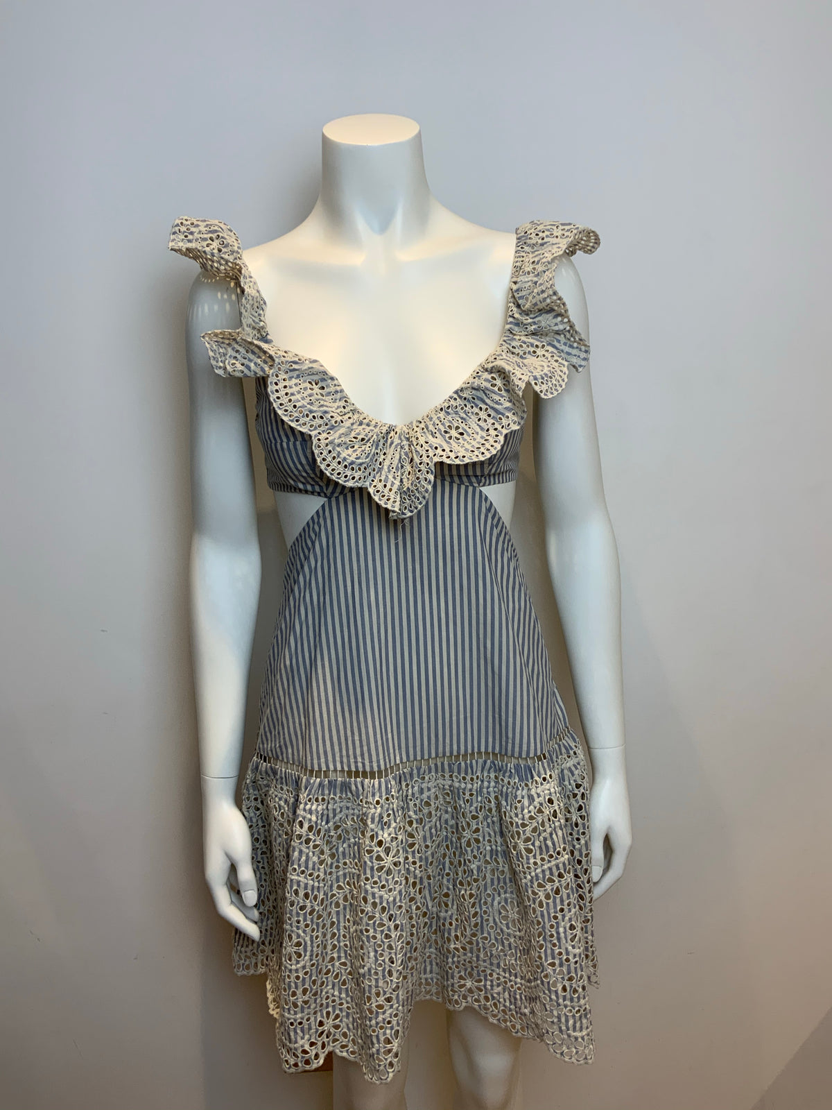 ZIMMERMANN Meridian Stripe Frill Broderie Dress Size 1 S small ladies