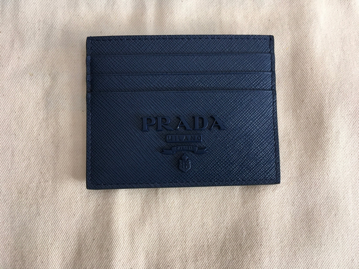 PRADA Saffiano Leather Navy Card Holder ladies
