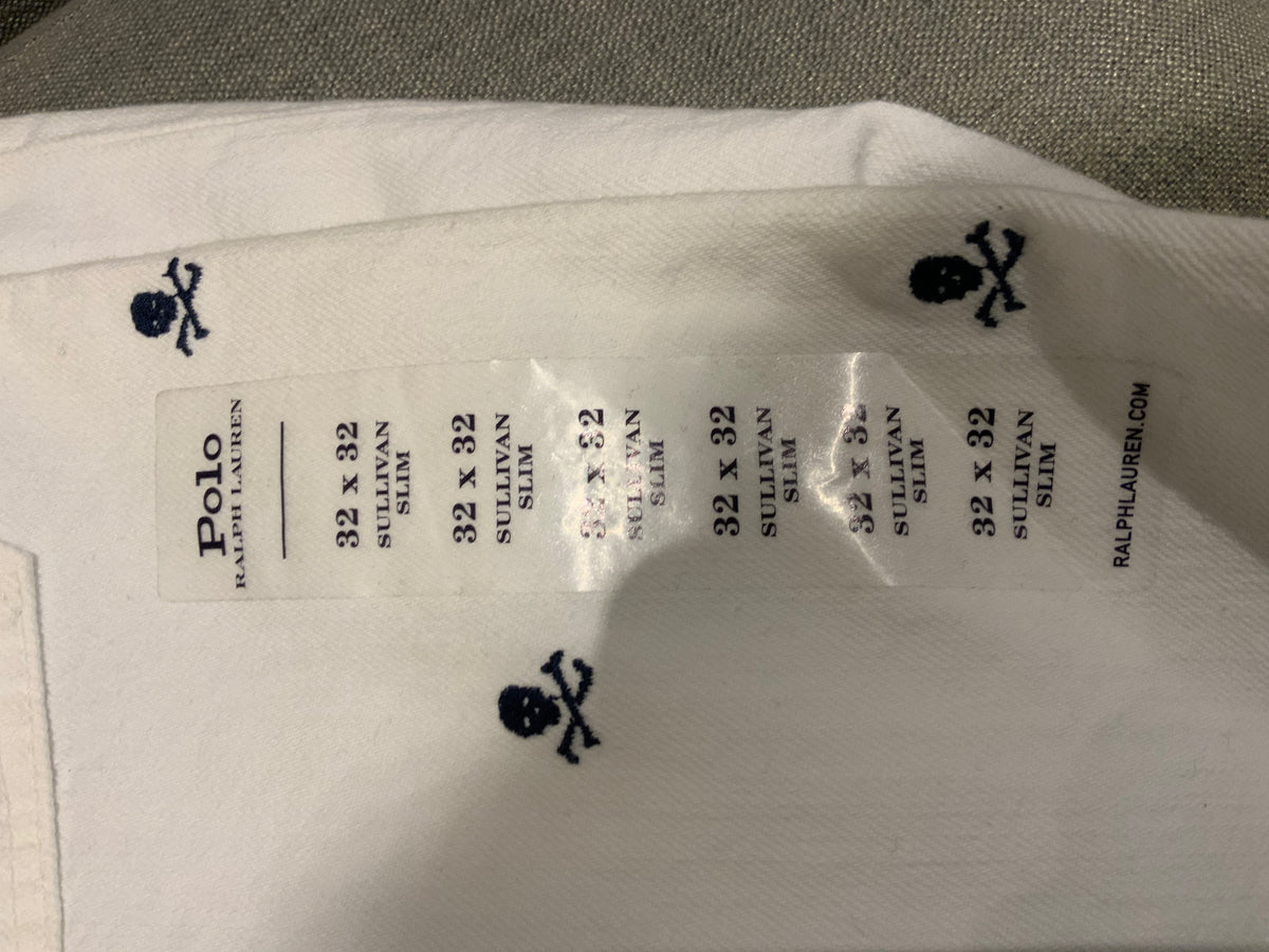 Polo Ralph Lauren Sullivan Skulls Embroidered White Denim Jeans Size 32x32 men