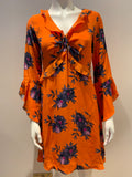 River Island Orange floral jacquard frill tea dress Size UK 8 S small ladies