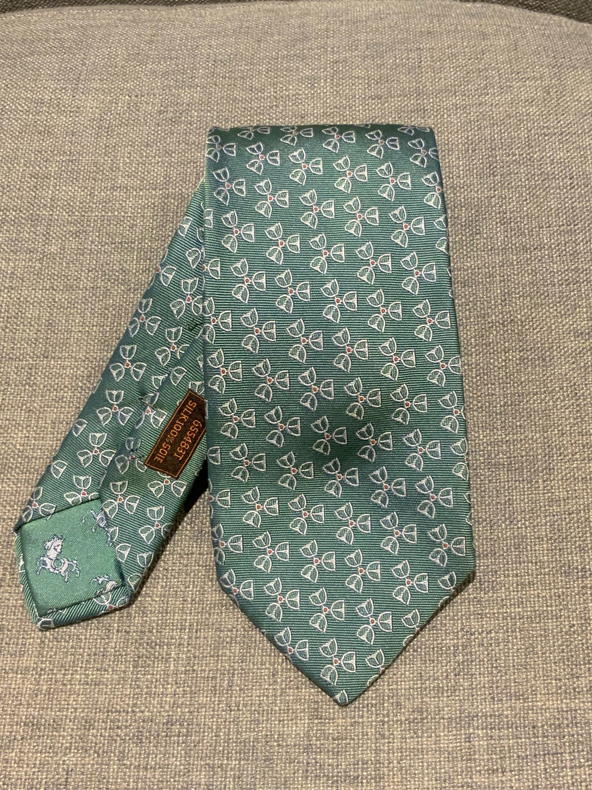 Hermès HERMES Paris Silk 655483 T Green NeckTie 100% AUTHENTIC Men