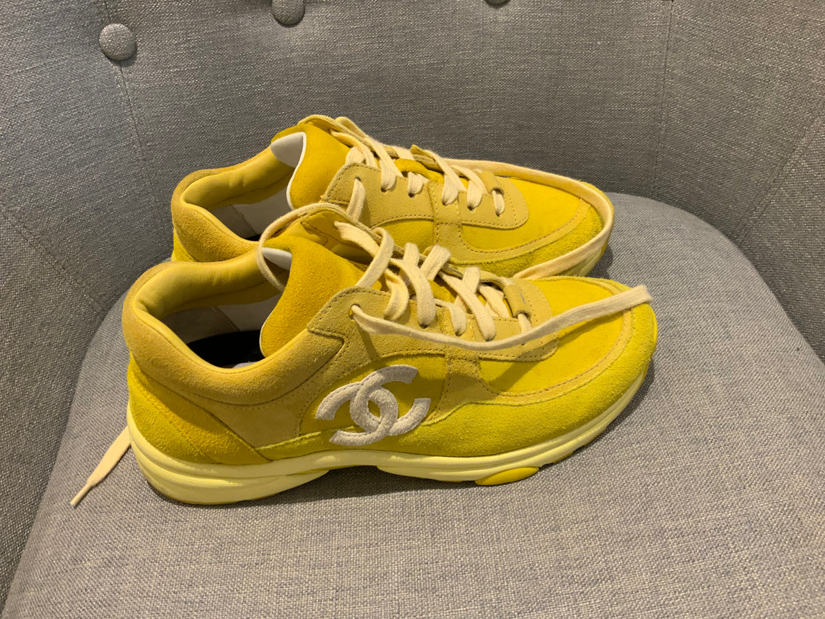 CHANEL Yellow Suede Trainers Sneakers SIZE 37 1/2 UK 4.5 US 7.5 SOLD OUT ladies