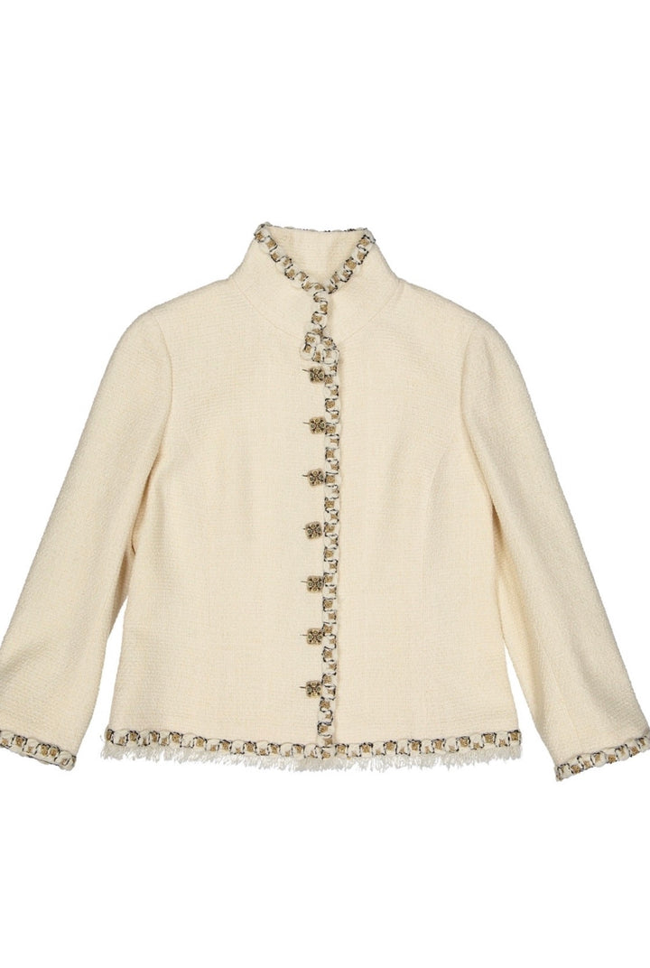 CHANEL ECRU GOLD BYZANCE FANTASY TWEED GRIPOIX JACKET LADIES
