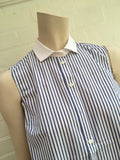 Brunello Cucinelli A-Line Striped Poplin Shirt Sleeveless White/blue Monili Trim ladies