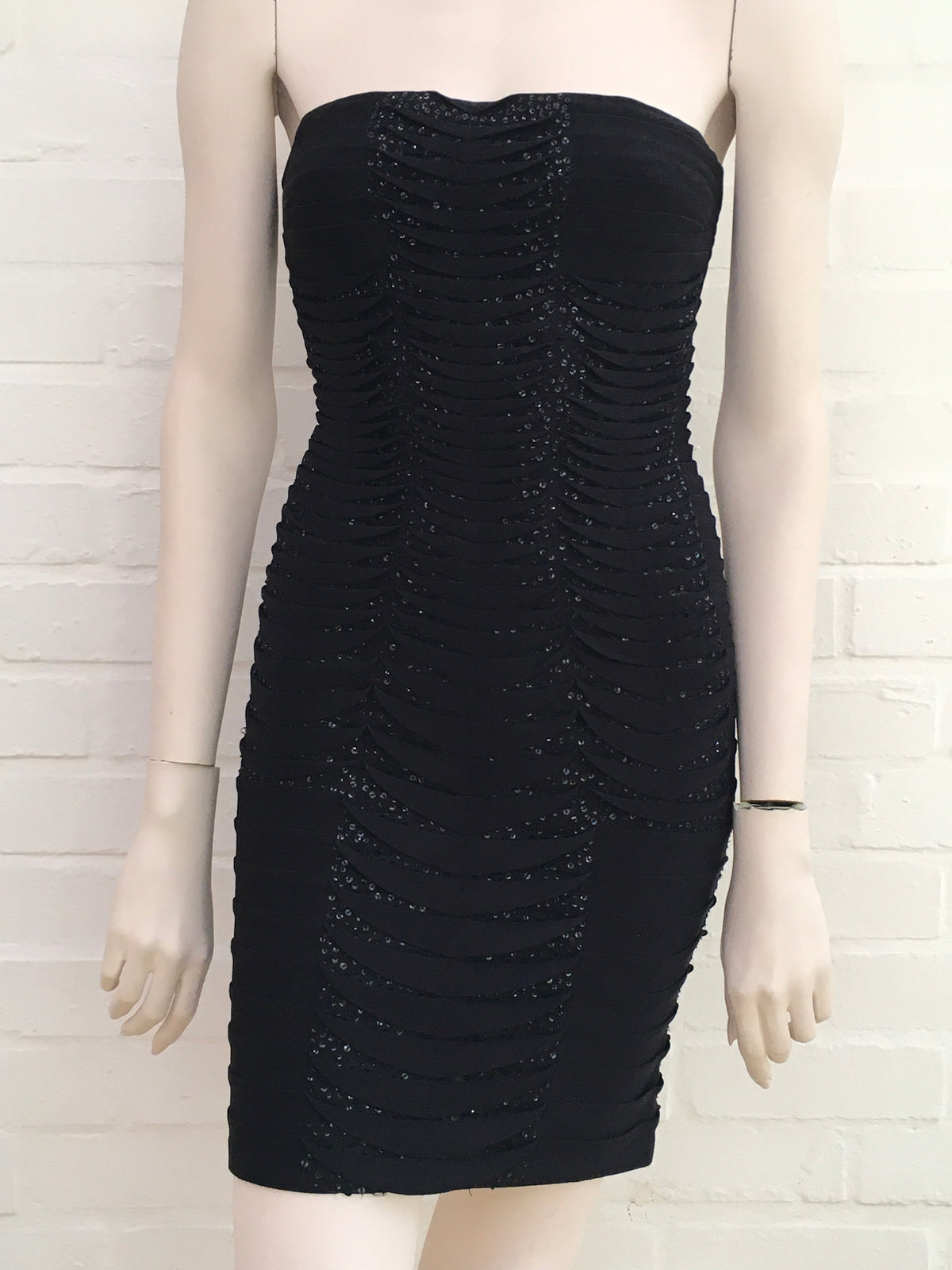 Herve Leger SEQUIN EMBELLISHED HAND-CRAFTED BANDAGE DRESS Size S SMALL ladies