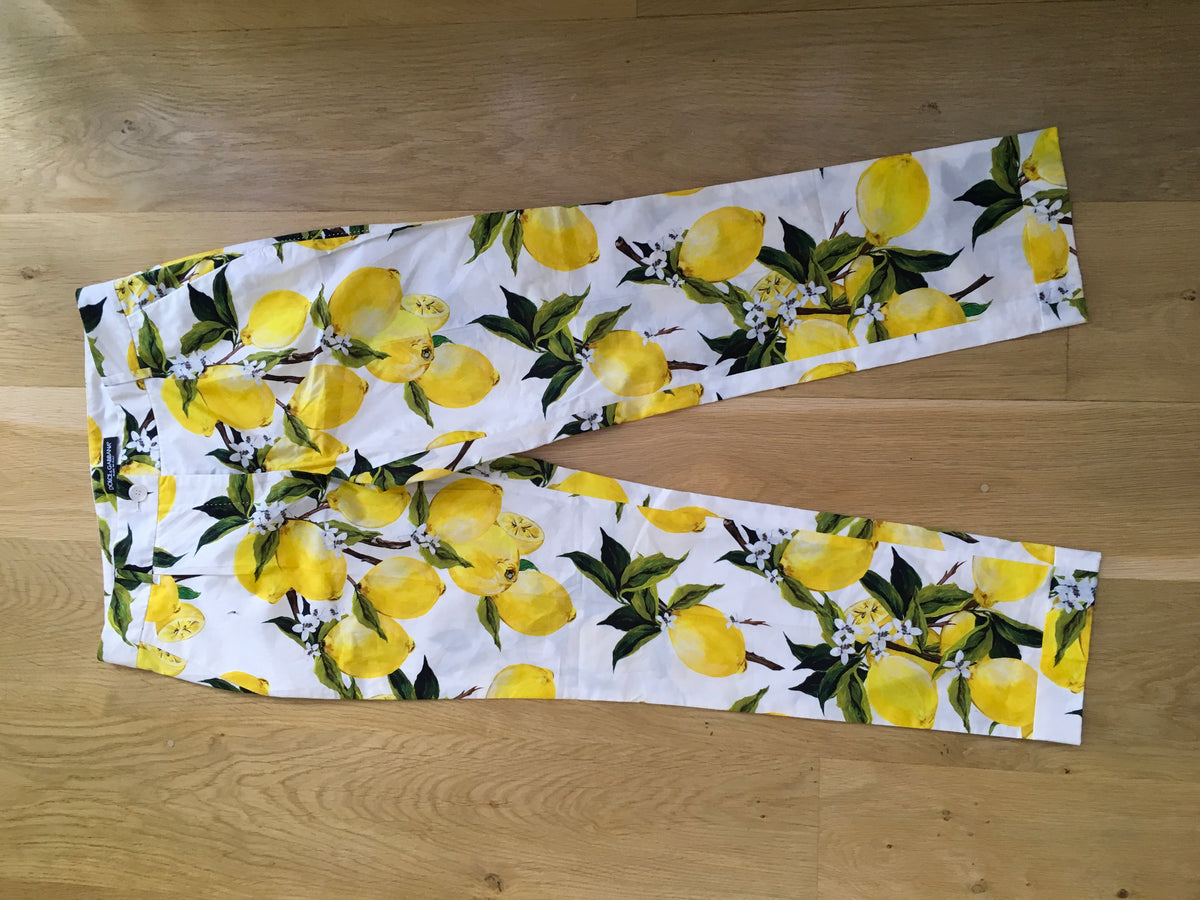 Dolce & Gabbana Lemon Printed Cotton Straight Pants Trousers Ladies