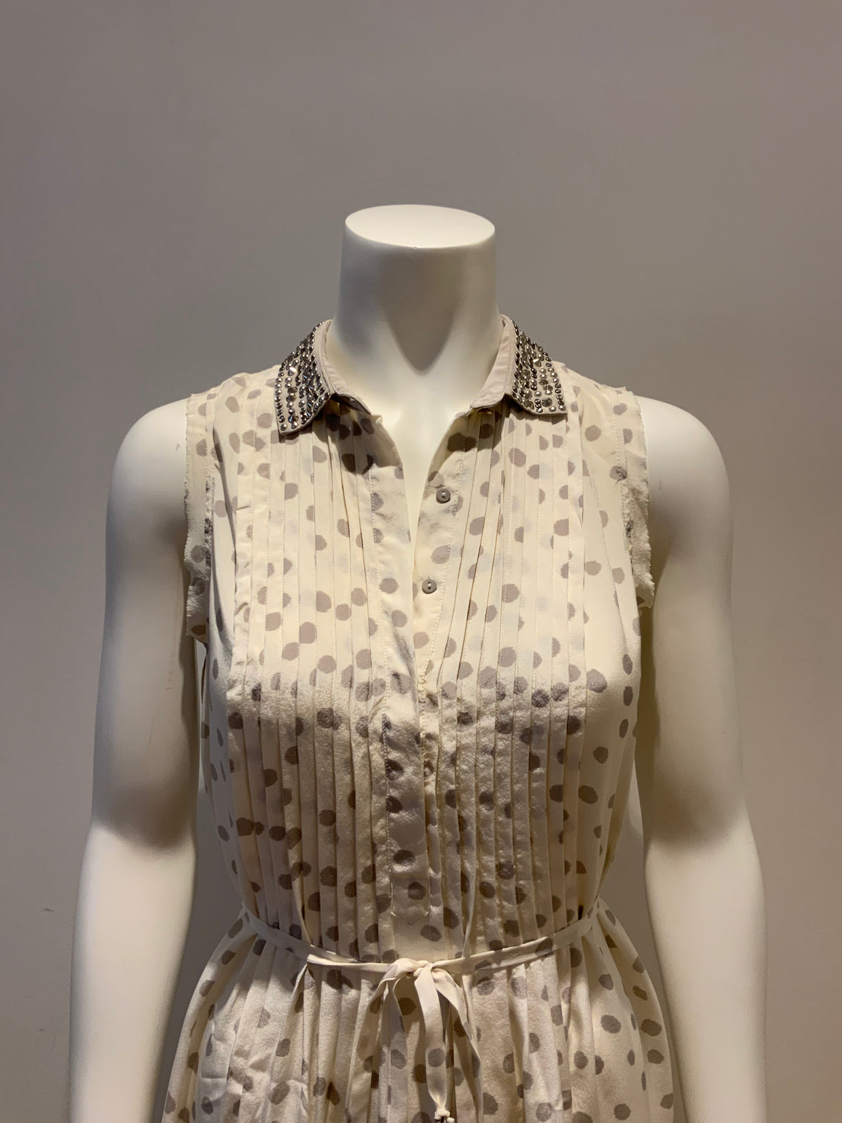 REBECCA TAYLOR Ladies White Silk Sleeveless Studded Collar Dress Size S small ladies