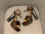 $1275 Chrissie Morris Heels Snakeskin Sandals 37 UK 4 US 7 ladies