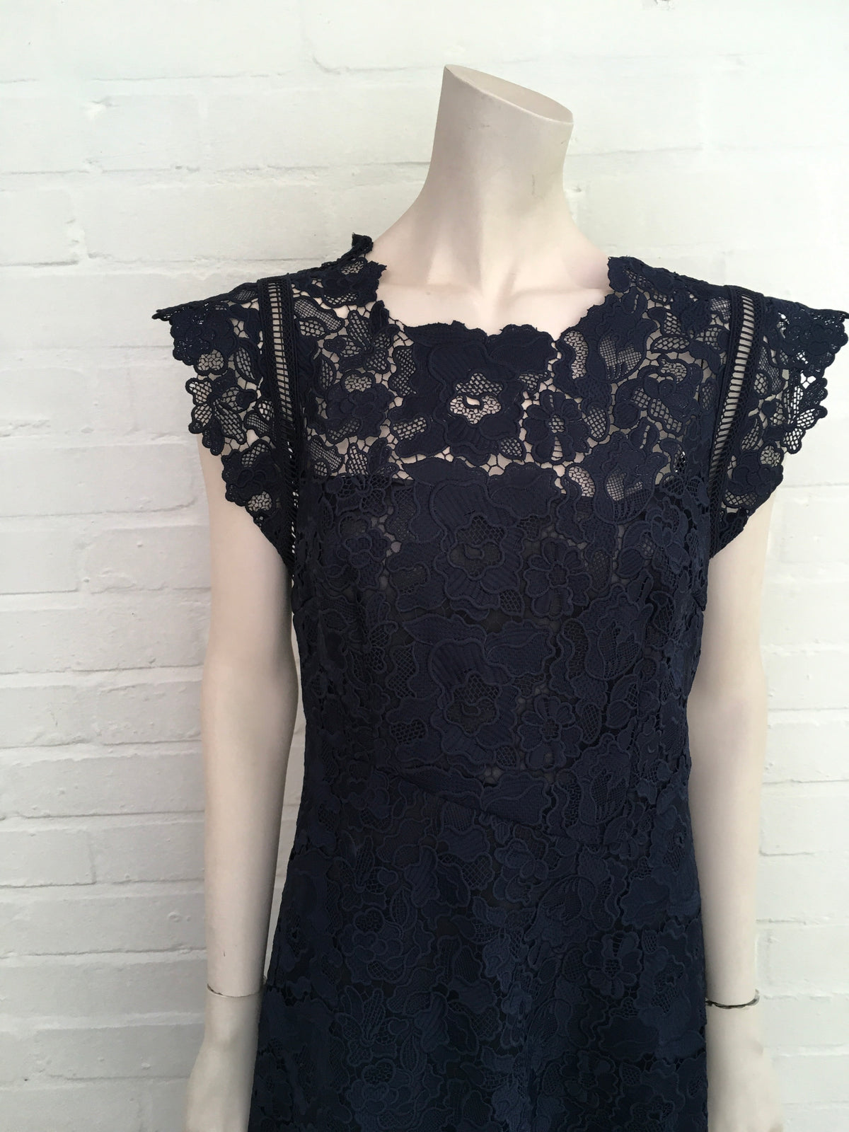 Reiss Lucy Asymmetric Hem Lace Midi Dress Size UK 12 US 8 L large LADIES