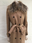Roberto Cavalli Runaway Beige Fur Trim Coat Size I 40 UK 8 US 4 S SMALL ladies