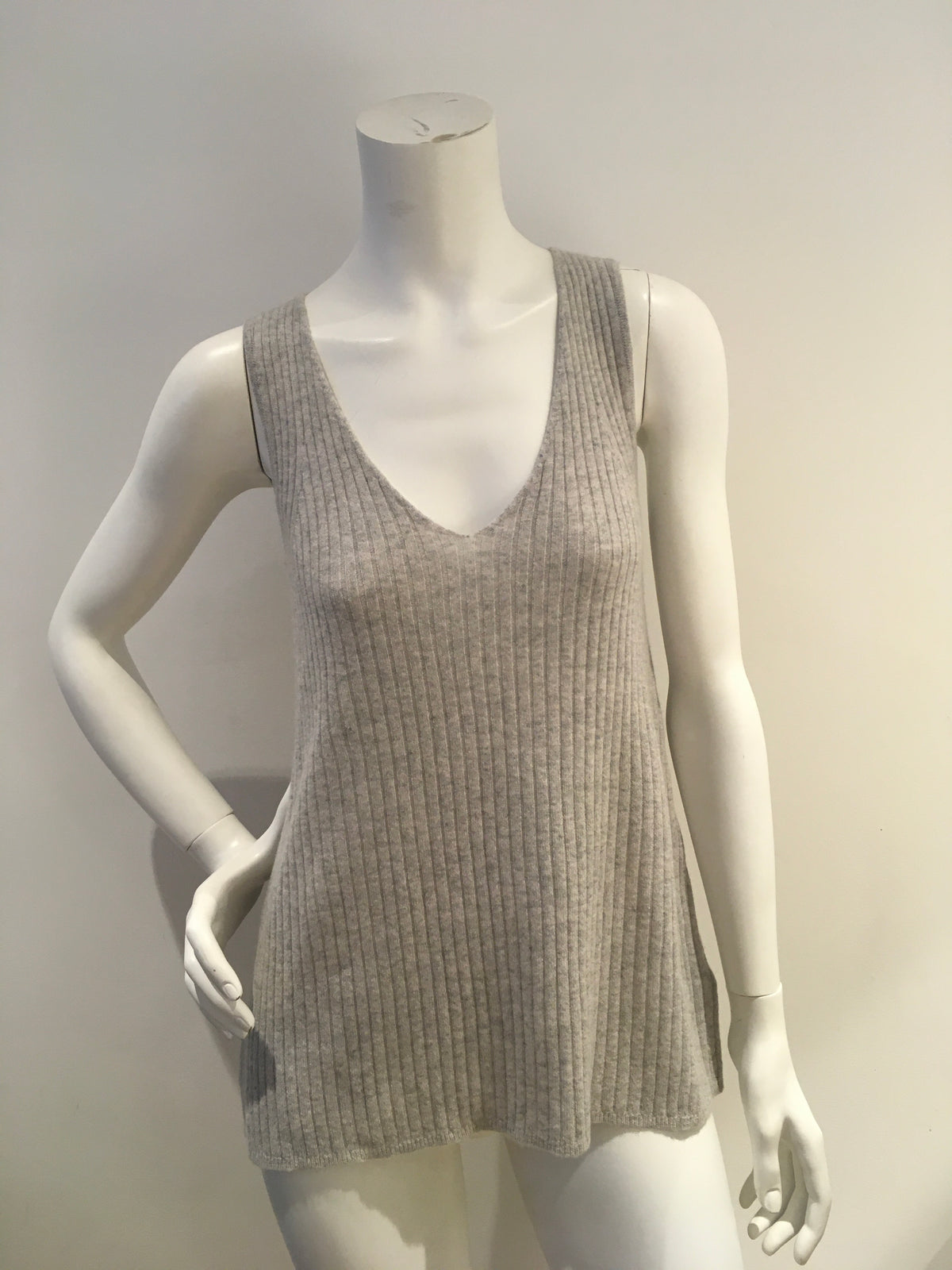 AUTUMN CASHMERE Grey Ribbed cashmere knit tank top Size XS ladies