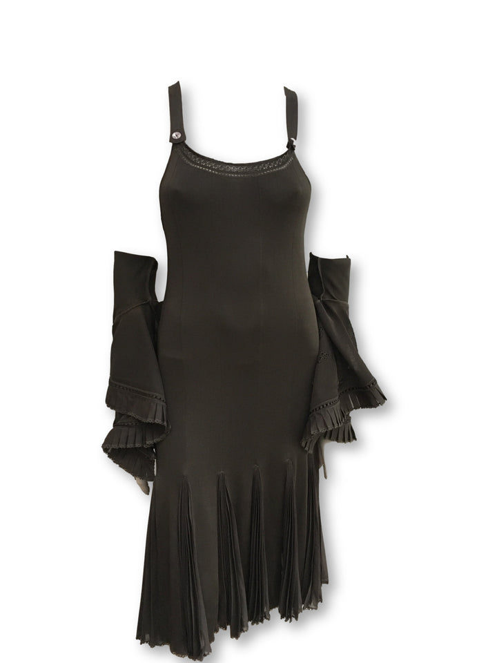Chanel 04P Brown Knit Fabulous Hem Line Detail Dress + Cardigan Set Ladies