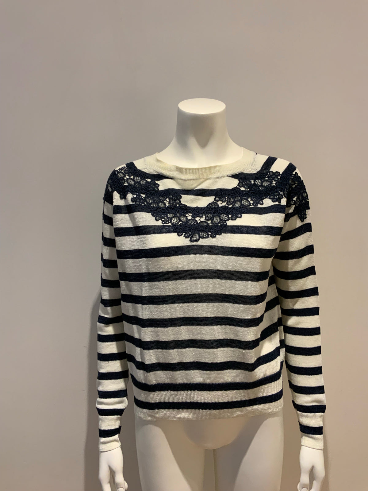 Vanessa Bruno linen blend knit long sleeve striped sweater jumper Size S Small ladies