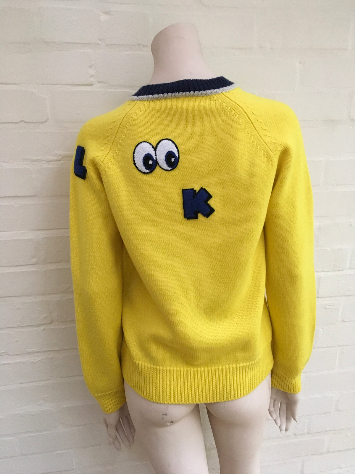 Mira Mikati Women's Look Patched Yellow Wool Sweater Jumper Size M Medium Ladies