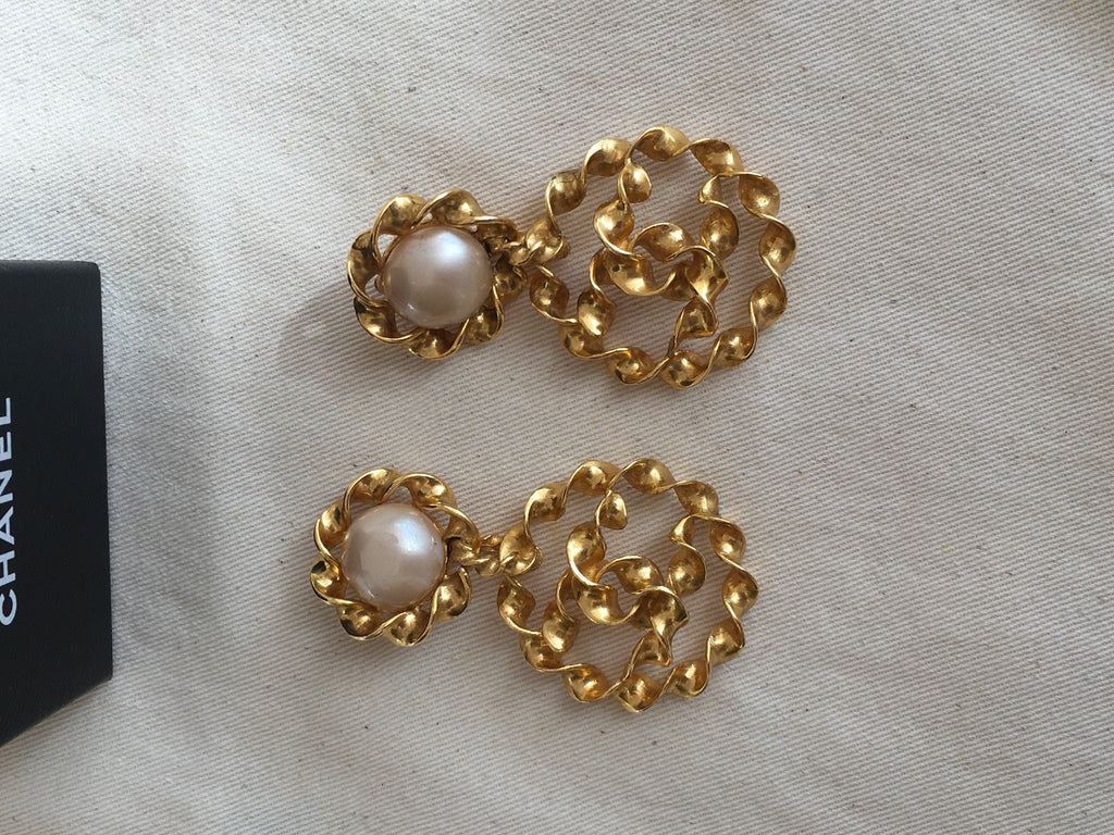 Vintage Givenchy faux pearl clip on earrings, Gold tone, c1980s