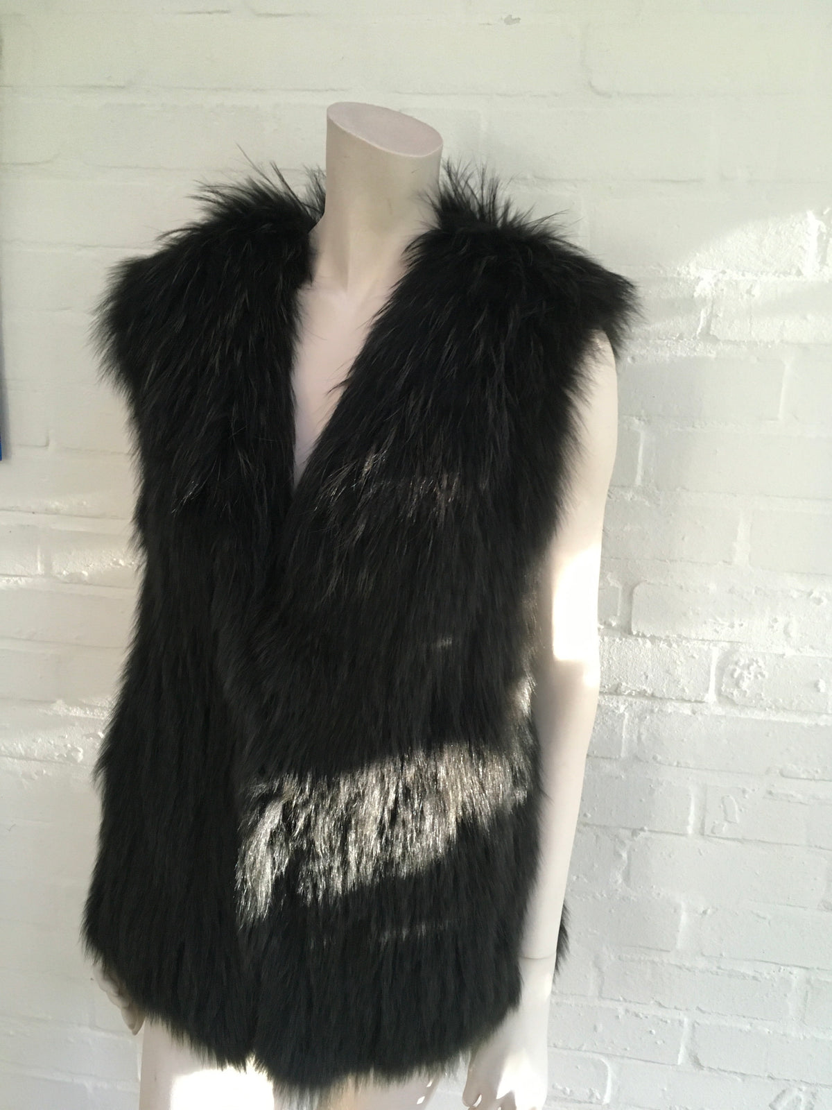VINCE Women's Green Black Spruce Fox Fur Vest Gilet US 6 UK 10  Ladies