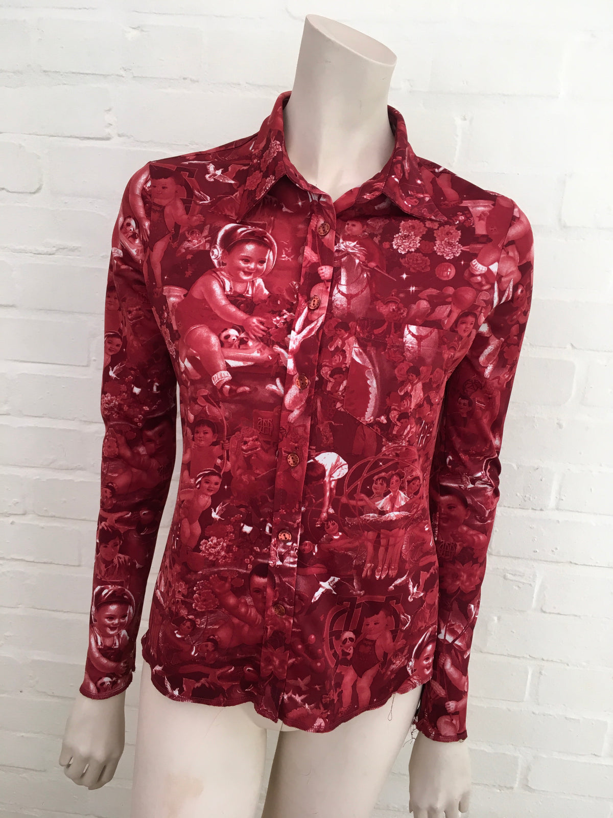 Jean Paul GAULTIER Rare 1990's Face Print Button Down Shirt Size L Large ladies