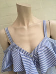 Veronica Beard Grant cold-shoulder ruffled striped cotton blouse Ladies