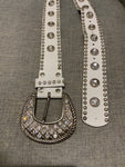 White Leather Studded Crystal Belt Size 85 / 34 ladies