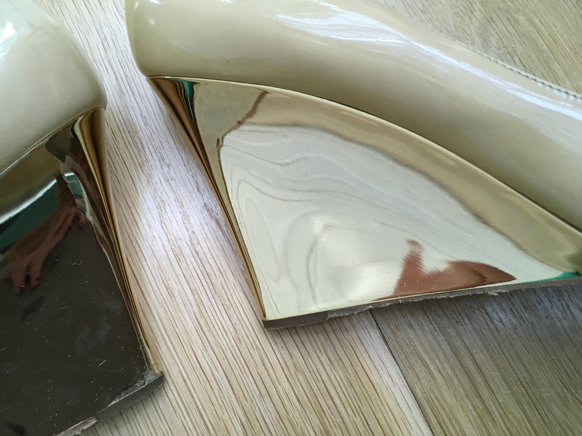 JIMMY CHOO Peep-Toe Patent Leather Wedges Shoes Ladies