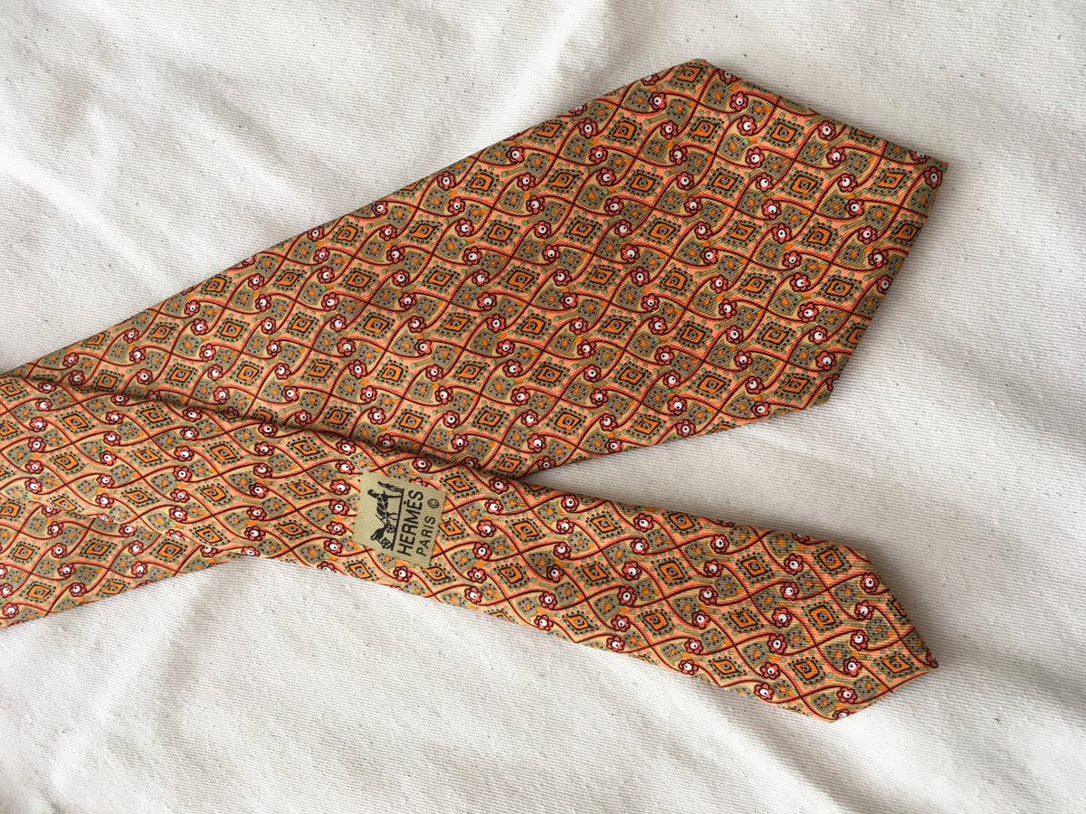 Hermès HERMES Paris Silk Yellow Print Tie 7586 SA 100% AUTHENTIC Men