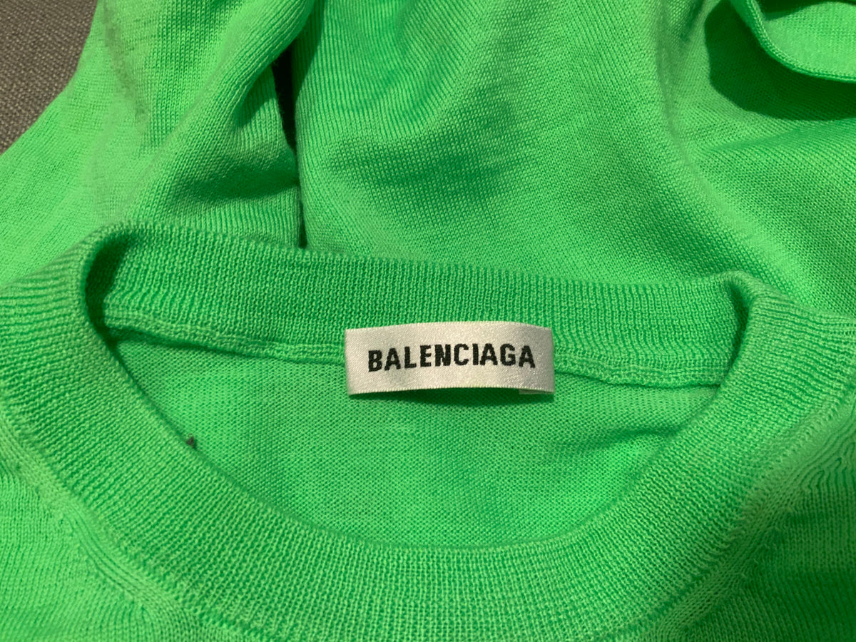 Balenciaga Intarsia Logo Crewneck Fuorescent Green Wool Knit Sweater Jumper XS ladies