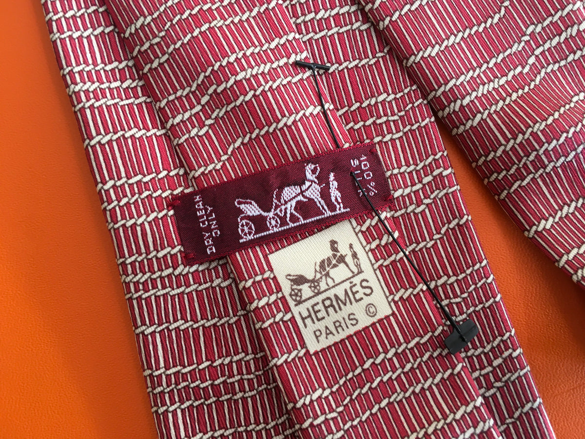 Hermès HERMES Paris Silk Red Print Tie 7820 UA 100% AUTHENTIC Men