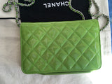 CHANEL Patent Quilted Wallet On Chain WOC Lime Green Bag Handbag Rare Ladies