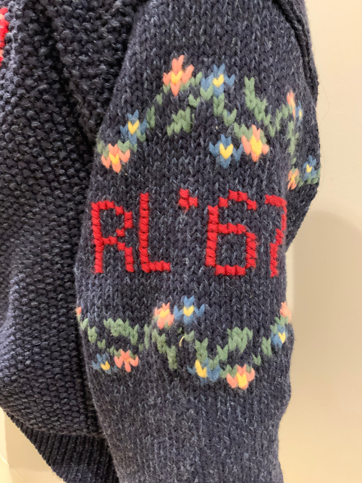 Polo Ralph Lauren Intarsia Knit Graphic Logo Cardigan Toggle Sweater Sz S small ladies