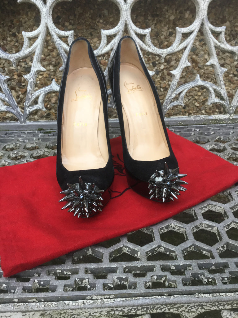 Christian Louboutin Asteroid Suede and Patent Leather Spike Pumps in Black