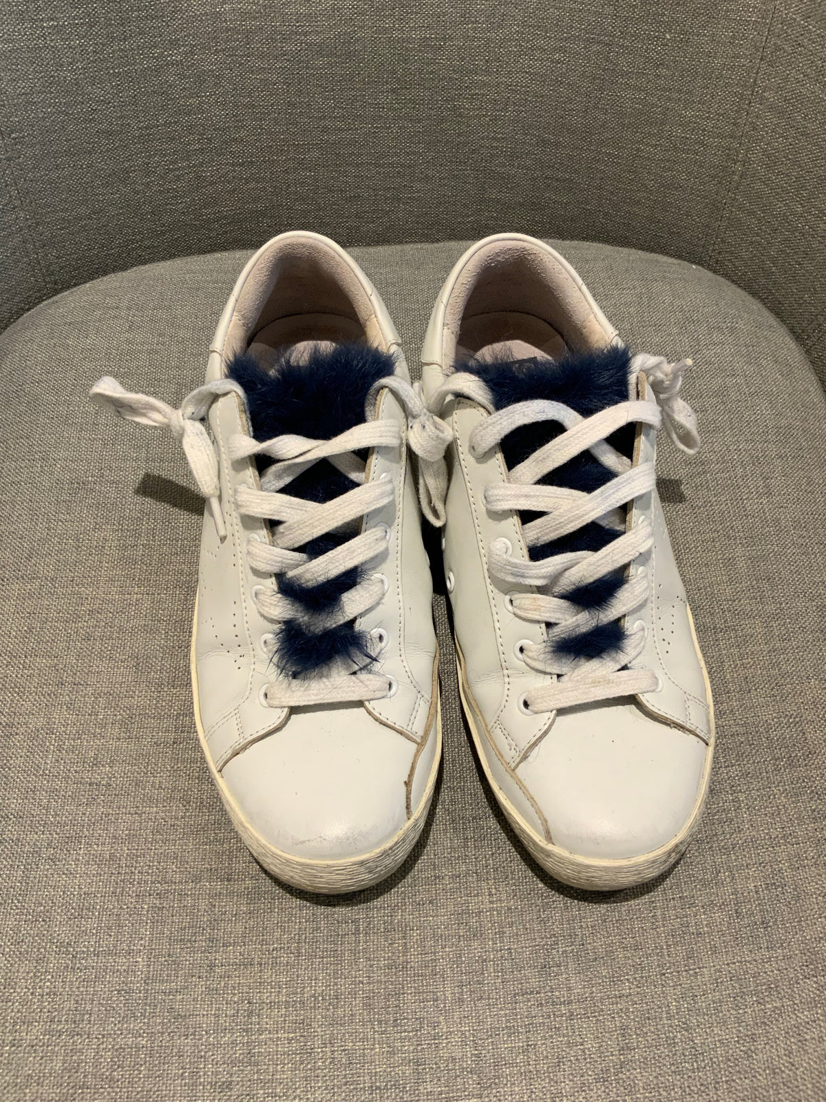 Golden Goose SUPER STAR SNEAKERS BLUE MINK FUR TONGUE trainers 37 UK 4 US 7 ladies