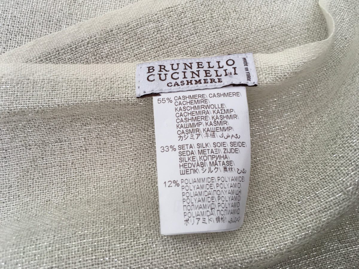 Brunello Cucinelli Silk & Cashmere Lame Knit Scarf Shawl ladies