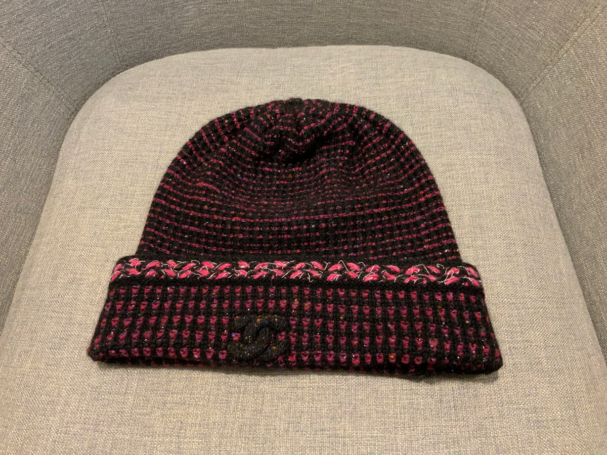 Chanel Cashmere Tweed CC Beanie Hat ladies