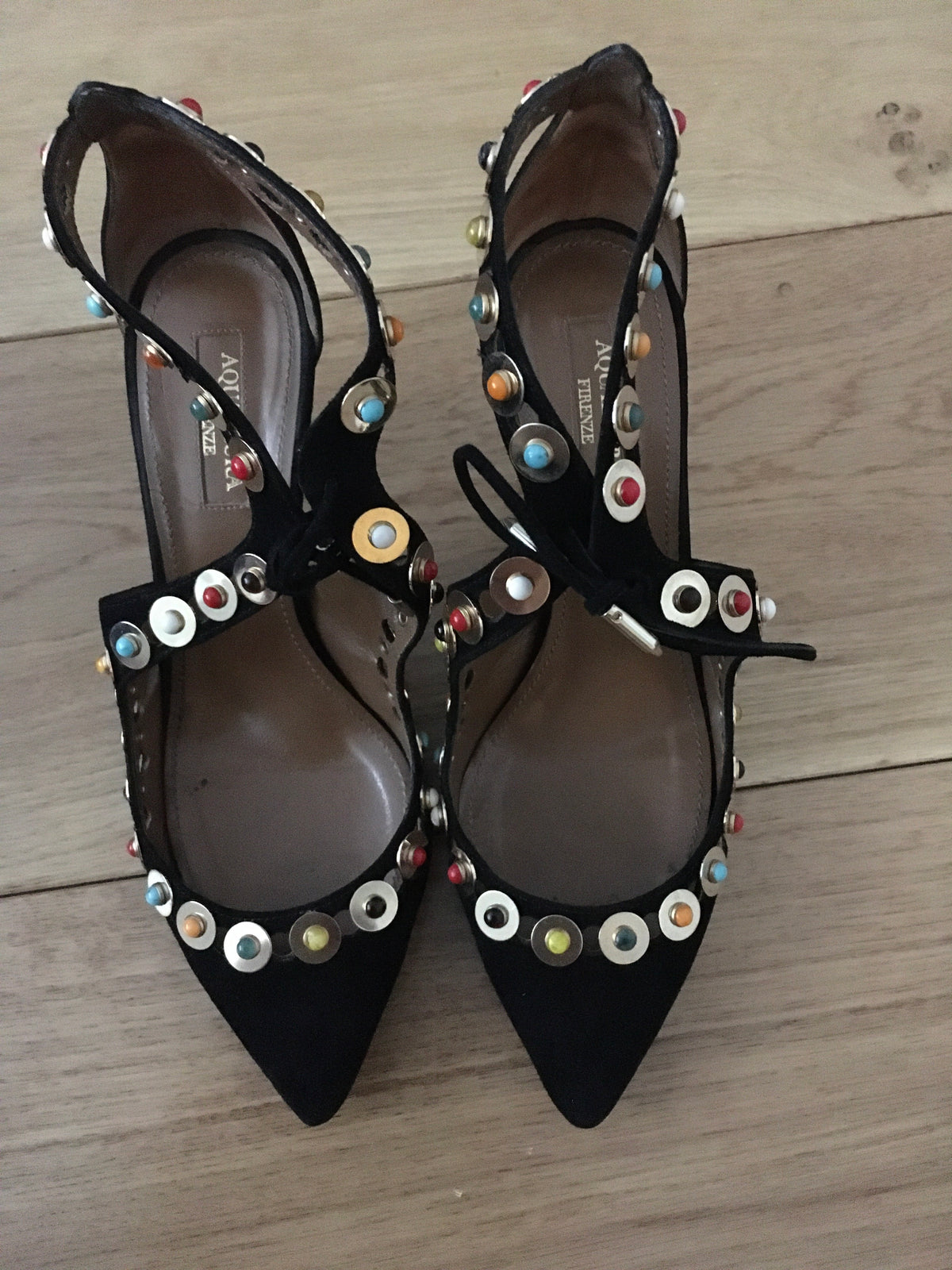 Aquazzura Byzantine Studded Suede Pump, Black Size 36 US 6 UK 3 ladies