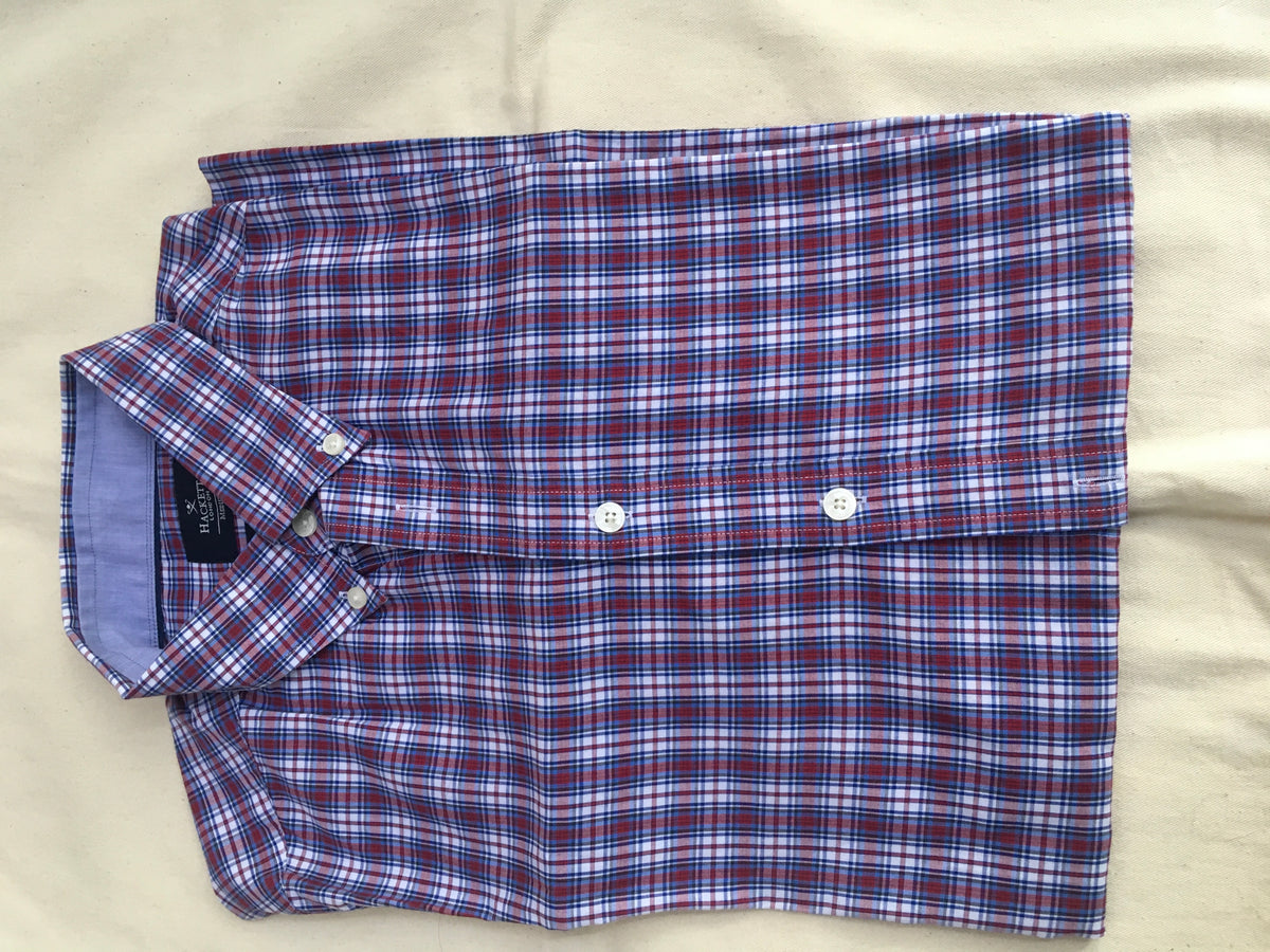Hackett London Blue & Wine Red Melange Poplin Check Button Down Shirt Size M Men