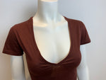 750 Brown Scoop Neck Casual T shirt top Size XS ladies