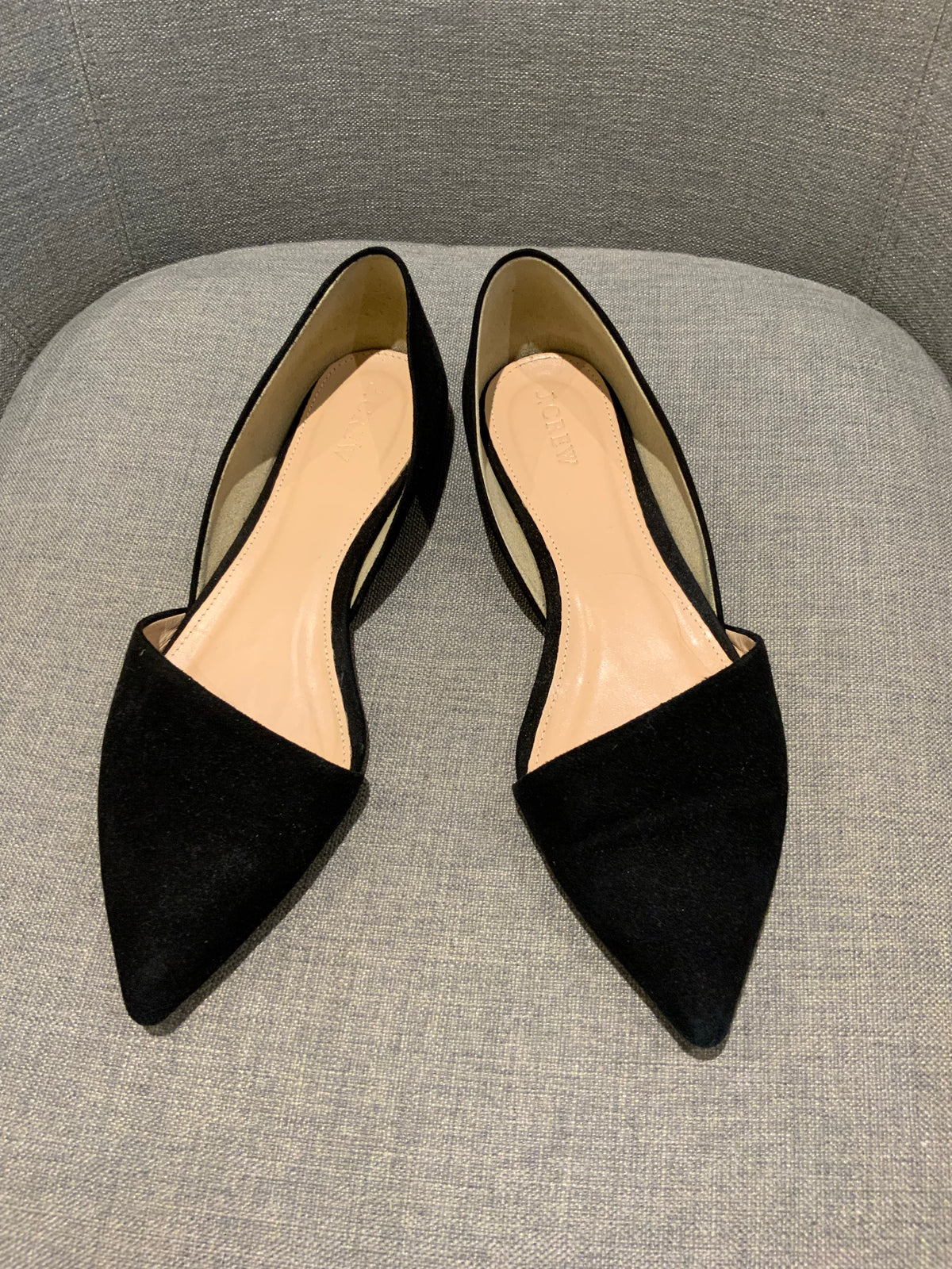 J.Crew Black Suede Pointed D'orsay Flats Size 9 1/2 EU 40 UK 7 ladies