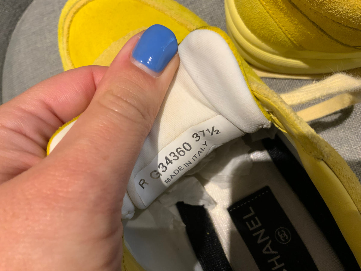 CHANEL Yellow Suede Trainers Sneakers SIZE 37 1/2 UK 4.5 US 7.5 SOLD OUT ladies