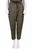 Brunello Cucinelli Paperbag trousers with plaid pattern and leather knotted belt ladies