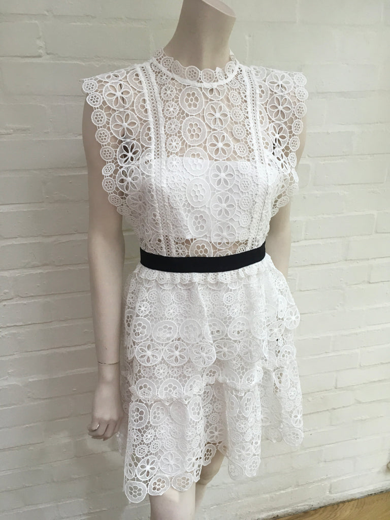 Self-Portrait white floral lace mini ruffle dress Ladies Afashionistastore Self-Portrait white floral lace mini ruffle dress Ladies Afashionistastore