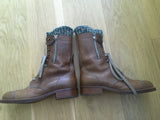 CHANEL CC Knit-Trimmed Combat Ankle Boots Leather Booties Size 39  ladies