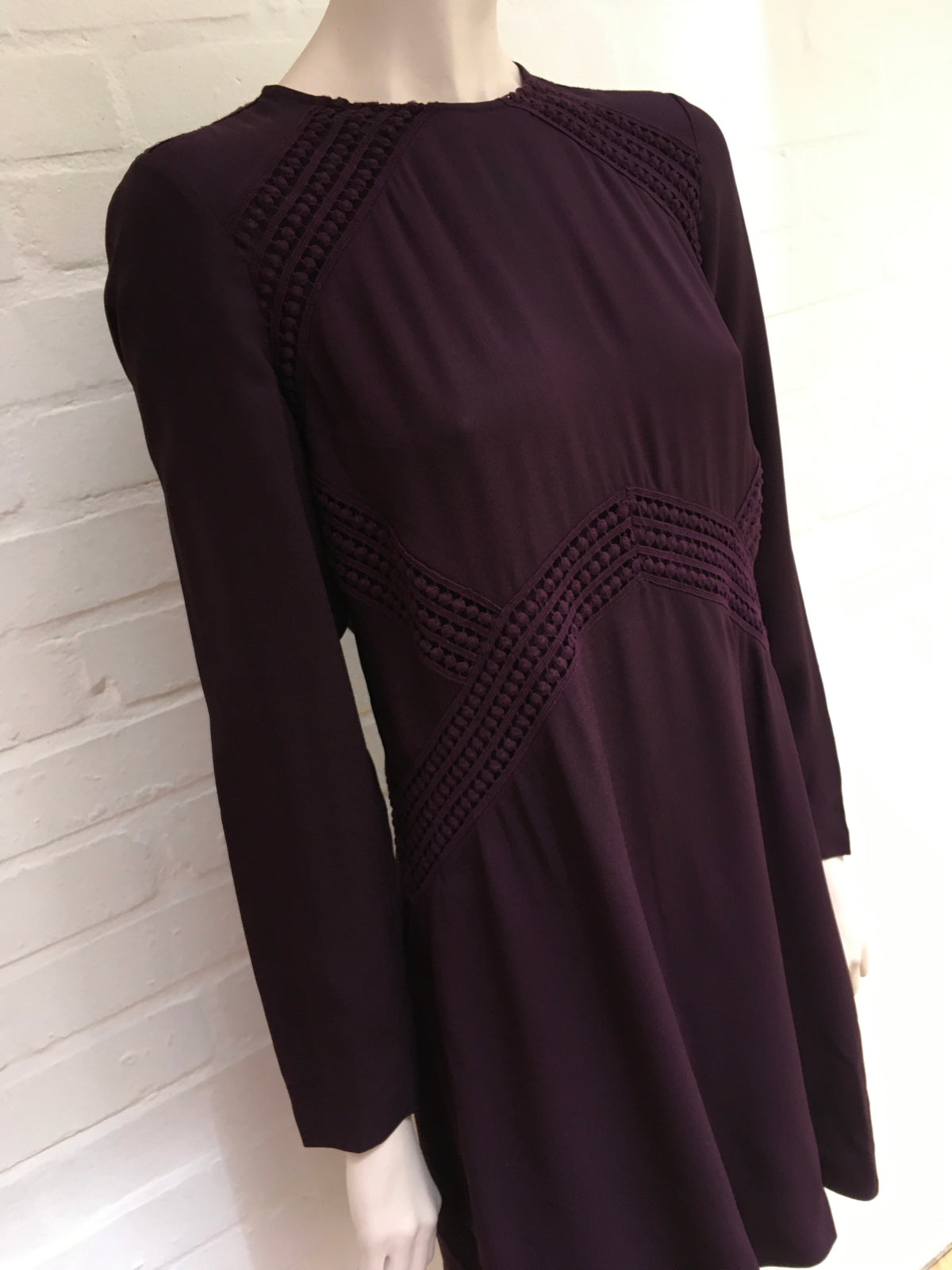 Womens Plum Lace Insert Mini Dress Size UK 12 US 8 ladies