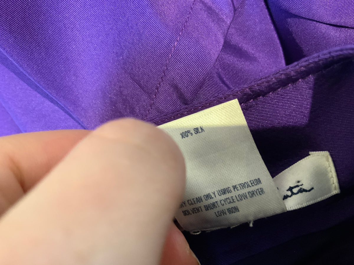 Oscar de la Renta Silk Knee Length Dress Purple Elegant Size US 6 UK 10 ladies