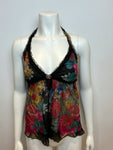 ROBERTO CAVALLI Floral Printed silk-chiffon embellish top Size I 42 UK 10 US 6 ladies