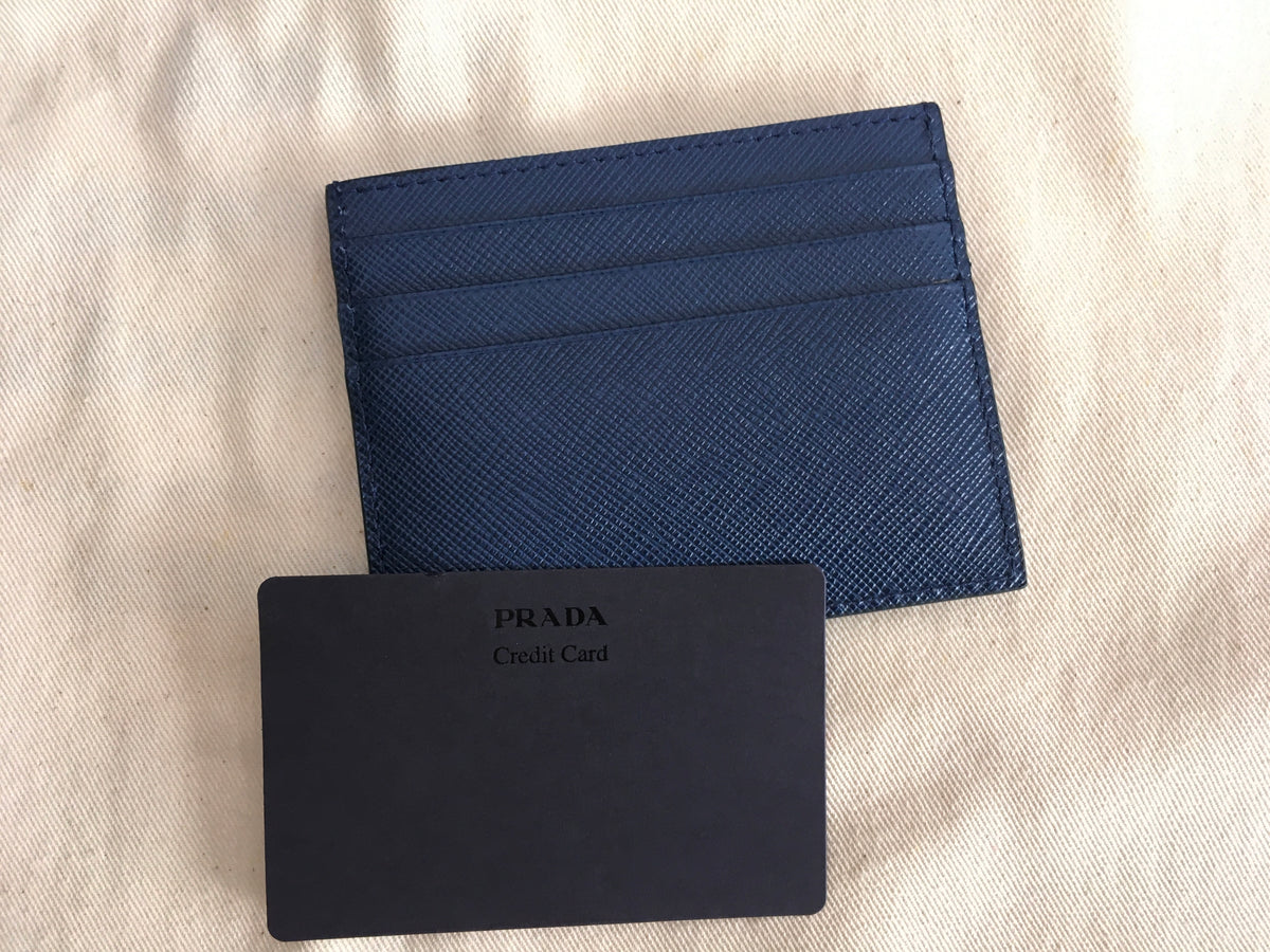 PRADA Saffiano Leather Navy Card Holder ladies