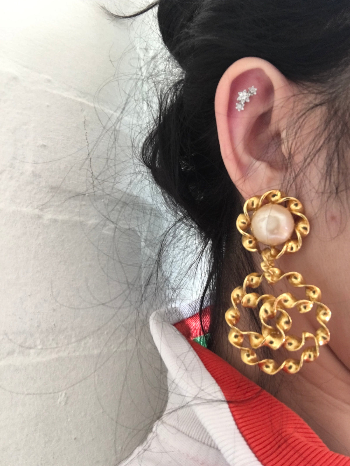 Chanel CC Twist Gold Faux Pearl Drop Earrings 1994 Vintage Huge Amazing LADIES