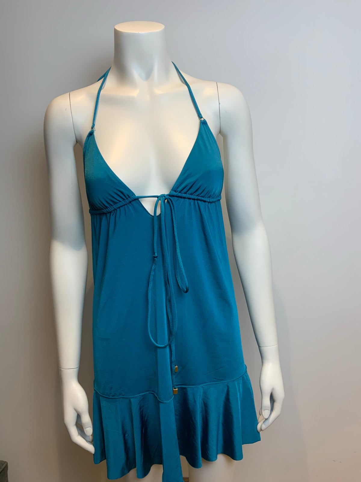 Turquoise Summer Beach Ruffles Hem Dress Cover Up Size S Small / M medium ladies