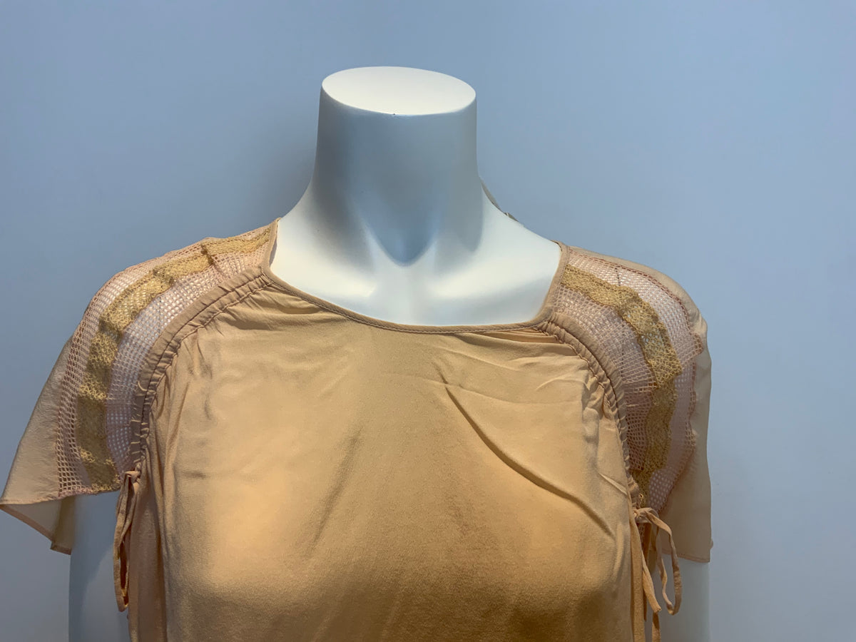 Chloé Chloe Silk Peach Lace Insert Top Blouse Size F 34 US 2 UK 6 XS ladies